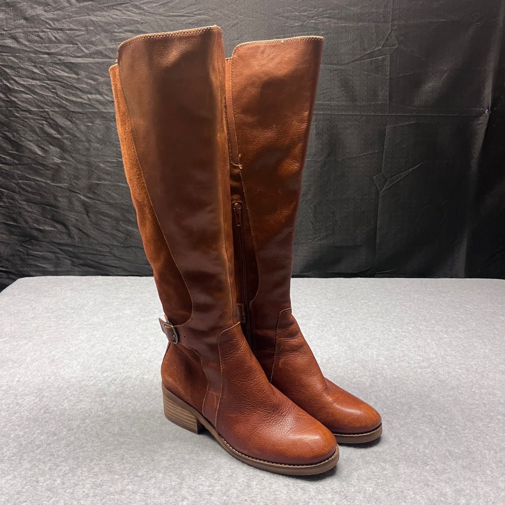 Lucky Brand Timinii Cognac Leather Suede Tall Knee High Boots Brown TIMINII 6M